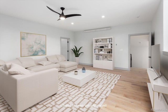 7916 Cozart Ln, Salida, CO 81201 - living area featuring ceiling fan, light wood-type flooring, and recessed lighting