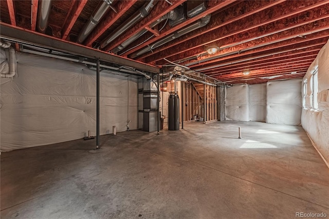 basement featuring gas water heater