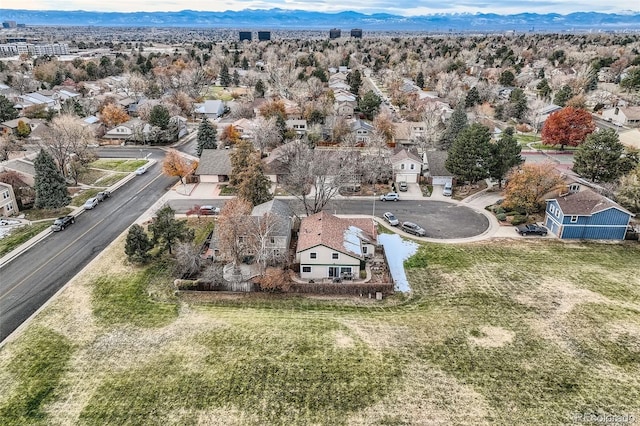 birds eye view of property featuring a mountain view