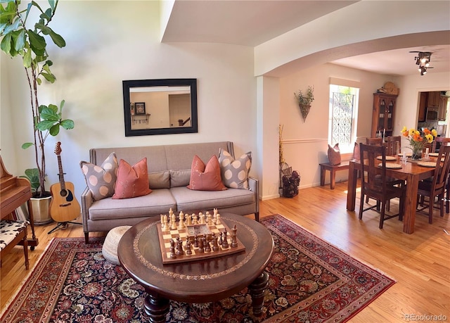 15674 Greenstone Cir, Parker, CO 80134 - living room with arched walkways and light wood finished floors