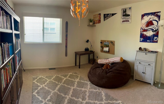 15674 Greenstone Cir, Parker, CO 80134 - living area with carpet floors and a chandelier