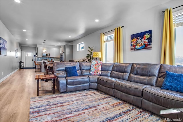 living room with light wood-type flooring