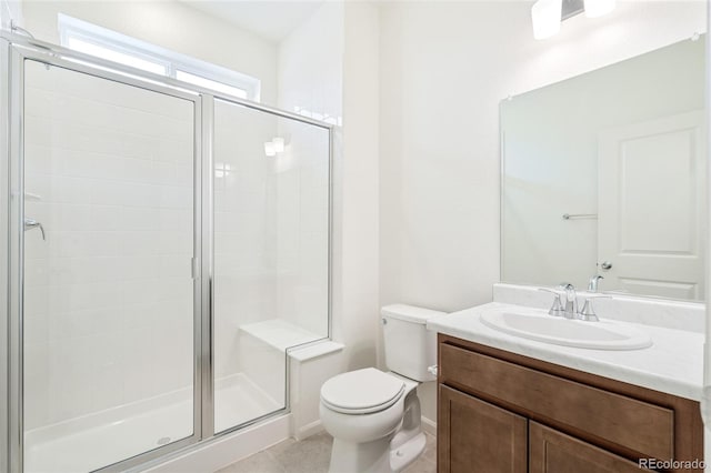 20630 E 58th Ave, Aurora, CO 80019 - full bathroom with a stall shower, toilet, vanity, and baseboards