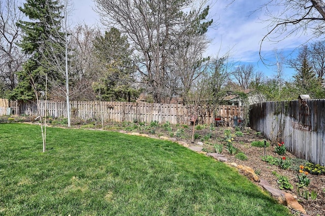 view of yard with a fenced backyard
