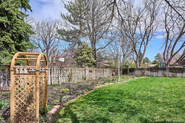 view of yard featuring a fenced backyard and a playground