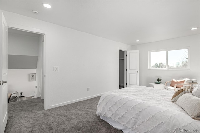 bedroom with carpet, baseboards, and recessed lighting