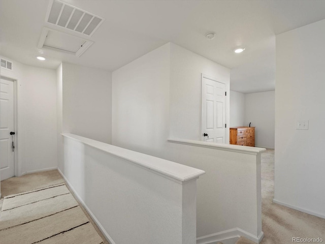 21901 E 42nd Pl, Aurora, CO 80019 - hall featuring an upstairs landing, carpet flooring, recessed lighting, and baseboards