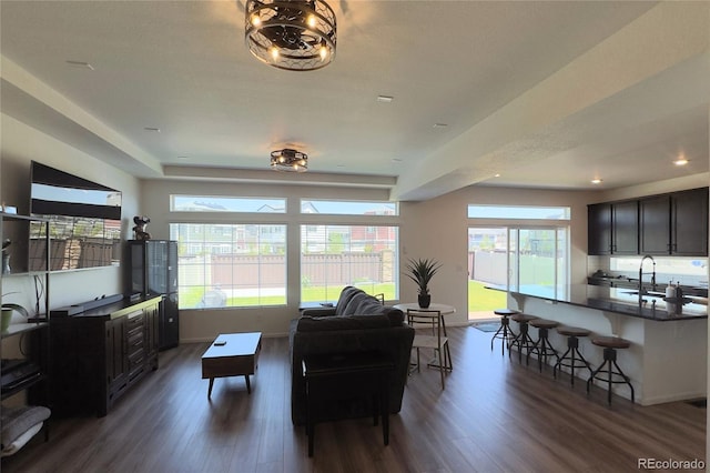 21901 E 42nd Pl, Aurora, CO 80019 - living room with dark wood-type flooring and recessed lighting