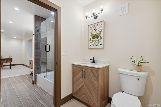 1298 Meadow View Dr, Evergreen, CO 80439 - full bathroom with vanity, recessed lighting, and enclosed tub / shower combo