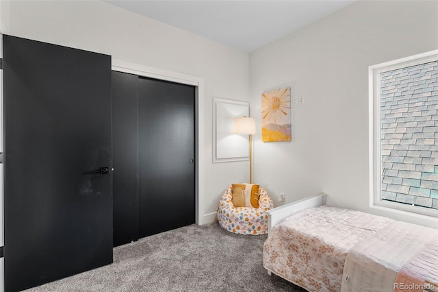 carpeted bedroom with a closet