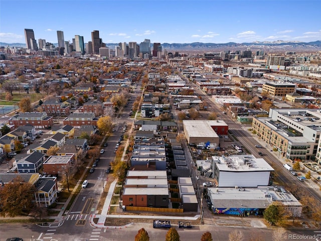 aerial view of a view of skyline and mountains