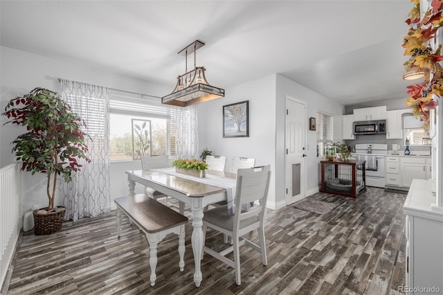 dining space with dark hardwood / wood-style flooring