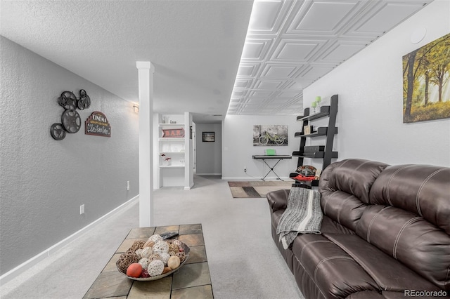 living room with light colored carpet