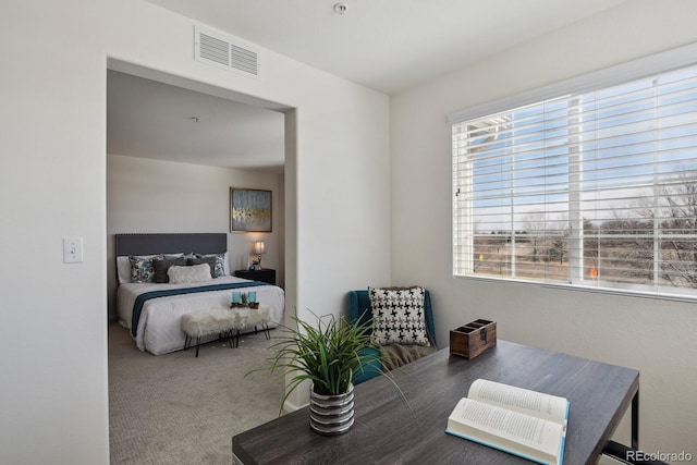 bedroom with visible vents and carpet flooring