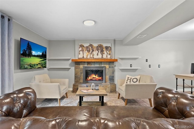 7306 S Dexter St, Centennial, CO 80122 - living room featuring a fireplace and baseboards