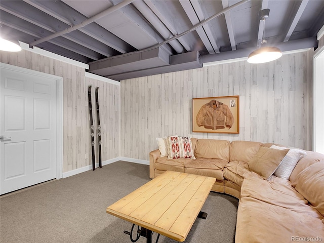 2716 W Greens Dr, Littleton, CO 80123 - living room with wood walls and carpet floors