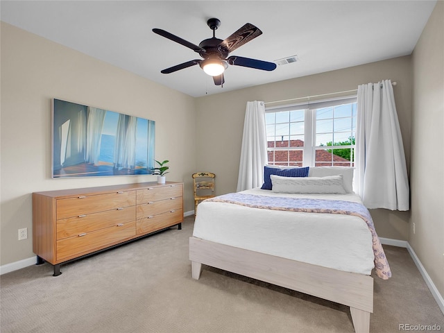 2716 W Greens Dr, Littleton, CO 80123 - bedroom featuring baseboards, light colored carpet, and ceiling fan