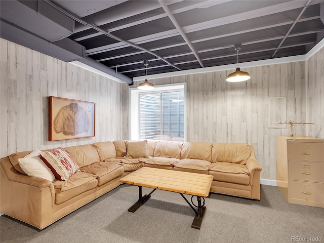 2716 W Greens Dr, Littleton, CO 80123 - carpeted living room with wood walls