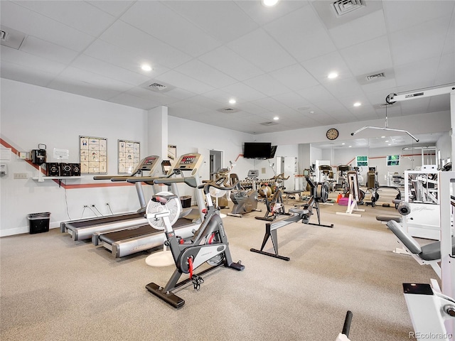 2716 W Greens Dr, Littleton, CO 80123 - gym with a drop ceiling, carpet flooring, and recessed lighting