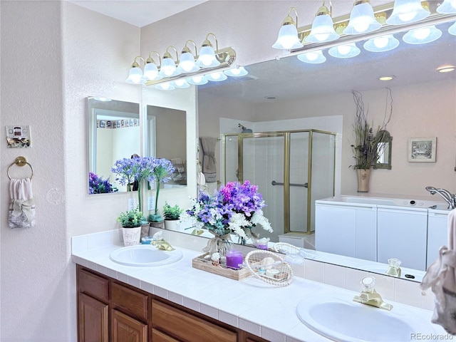 bathroom featuring vanity and walk in shower