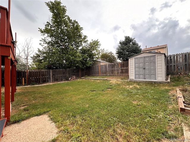 view of yard with a storage unit