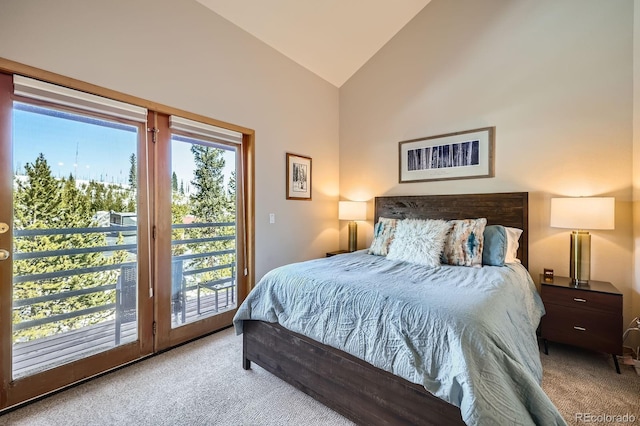 91400 Ryan Gulch Rd Unit 91427, Silverthorne, CO 80498 - bedroom featuring access to outside, carpet flooring, and lofted ceiling