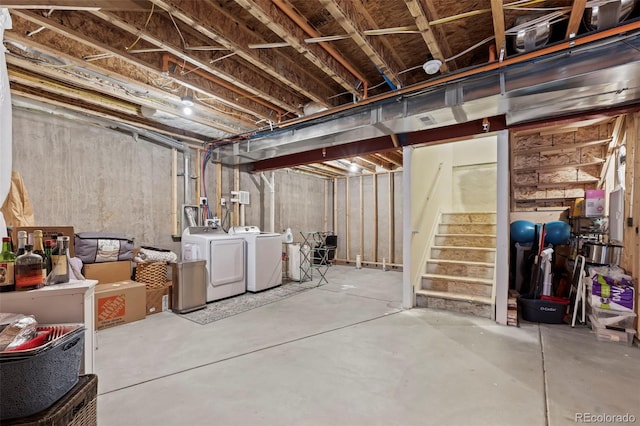 basement with independent washer and dryer