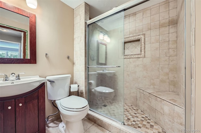 4776 Red Rock Dr, Larkspur, CO 80118 - full bathroom featuring a shower stall, toilet, tile patterned floors, and vanity