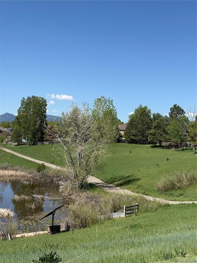 view of property's community featuring a water view and a yard