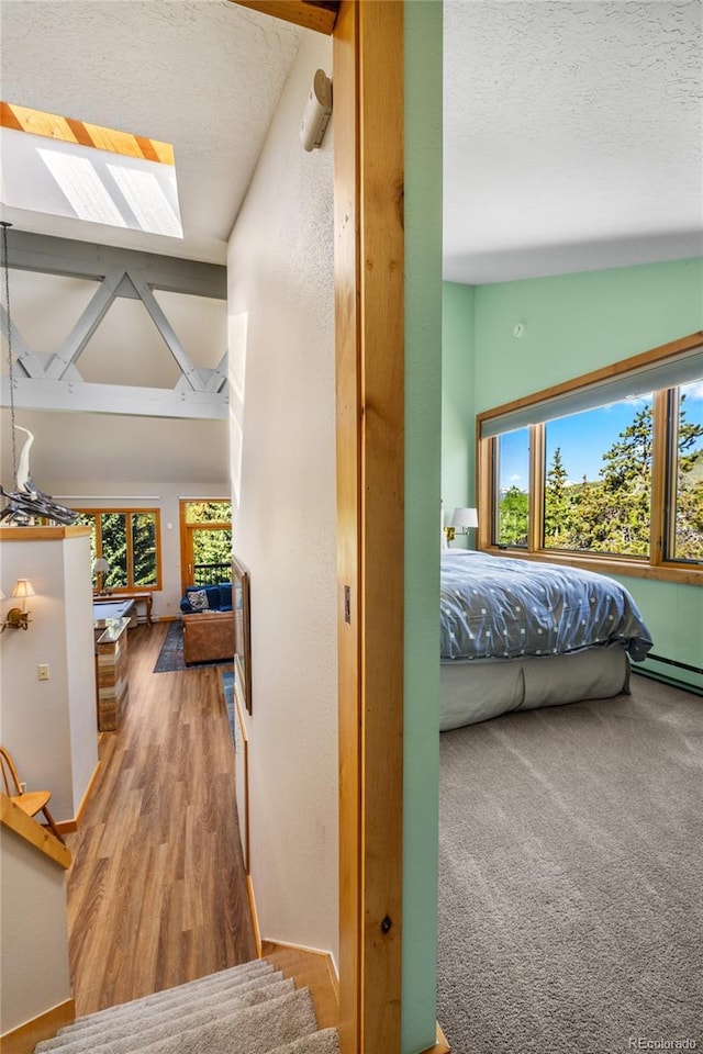 22300 US Highway 6 Unit 1746, Dillon, CO 80435 - bedroom with a skylight, a textured ceiling, and wood finished floors