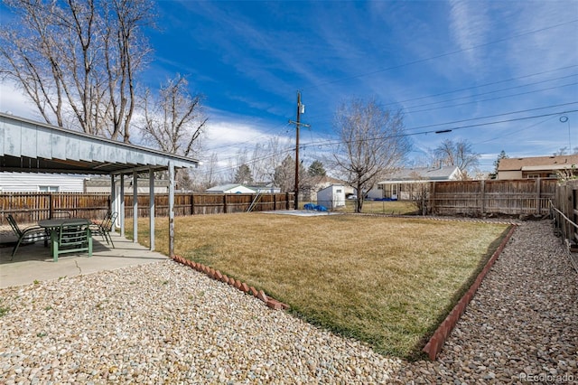 view of yard with a fenced backyard and a patio