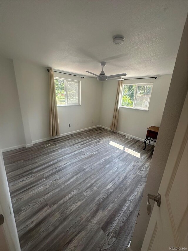 unfurnished room featuring wood finished floors, a healthy amount of sunlight, and a textured ceiling