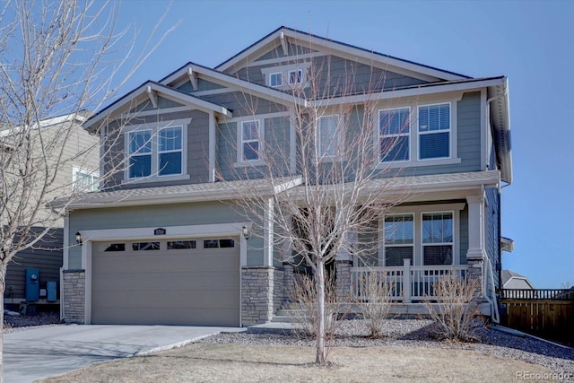 craftsman house featuring a garage and covered porch