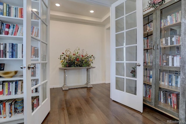 interior space featuring dark hardwood / wood-style flooring and french doors