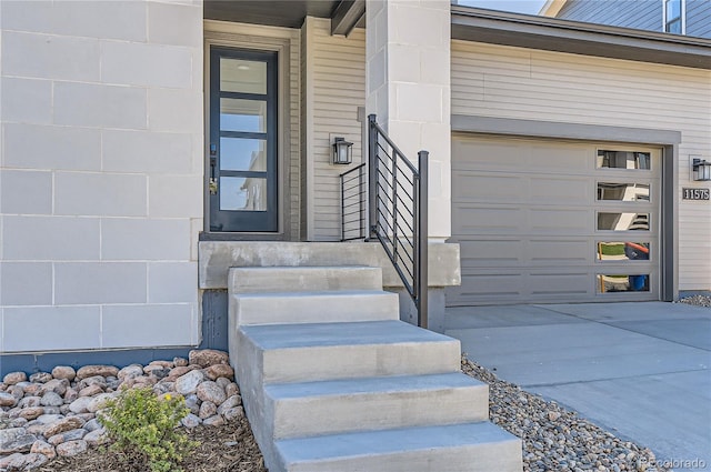 property entrance featuring a garage