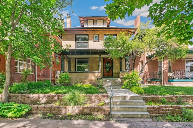 1451 N Gilpin St, Denver, CO 80218 - traditional style home with a porch, a chimney, and brick siding