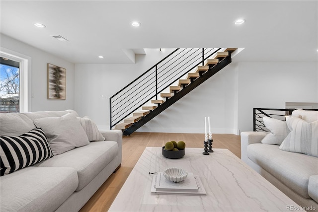 living room with light wood-type flooring