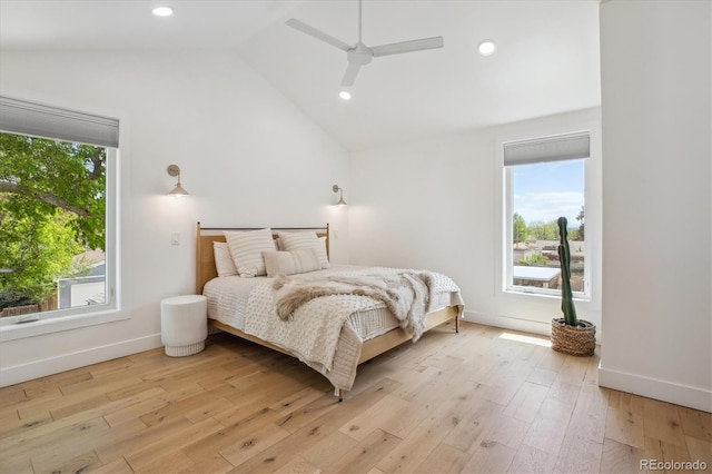 2844 Quitman St, Denver, CO 80212 - bedroom featuring vaulted ceiling, light wood finished floors, baseboards, recessed lighting, and ceiling fan
