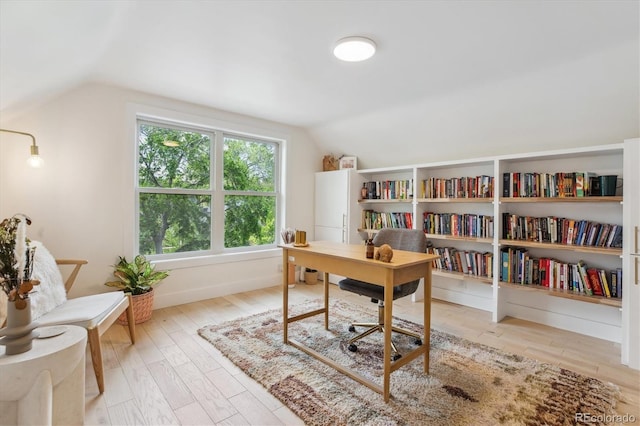 2844 Quitman St, Denver, CO 80212 - office featuring vaulted ceiling, light wood finished floors, and baseboards