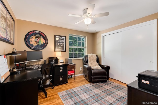 6624 S Sycamore St, Littleton, CO 80120 - office area featuring light wood-style flooring and a ceiling fan