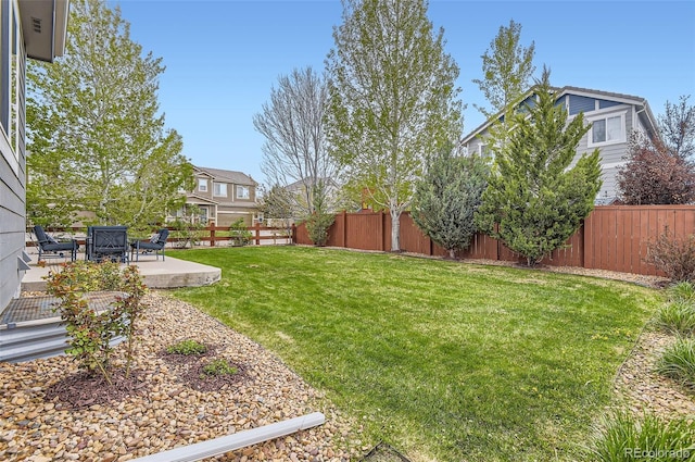 view of yard featuring a fenced backyard and a patio area