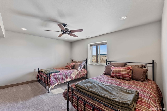 bedroom with carpet flooring and ceiling fan