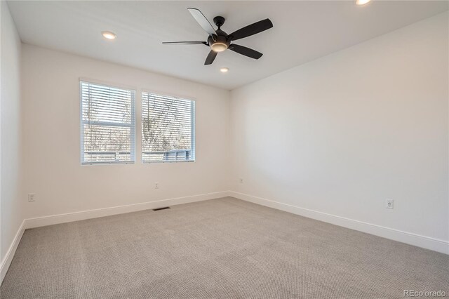 6874 Zuni Ct, Denver, CO 80221 - spare room with baseboards, recessed lighting, carpet, and a ceiling fan