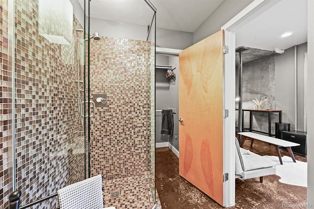 2565 Champa St, Denver, CO 80205 - full bathroom with a stall shower and concrete floors