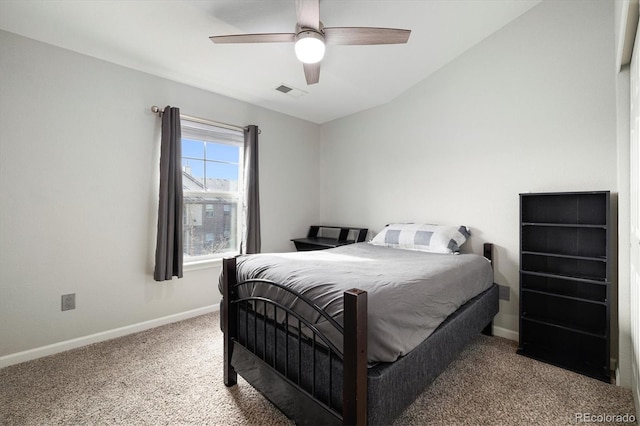 bedroom featuring carpet and ceiling fan