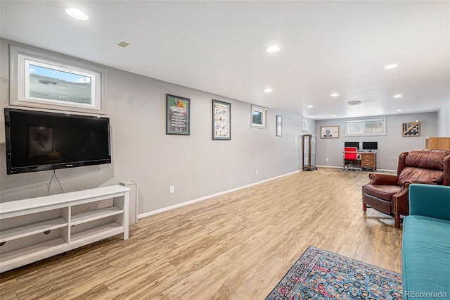 living room with light wood-type flooring