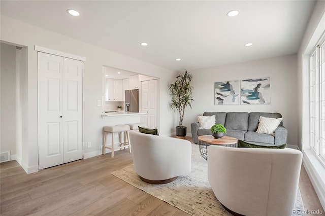 living room with light hardwood / wood-style floors