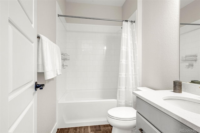 174 Rockingham Cir, Castle Pines, CO 80108 - full bath with wood finished floors, vanity, shower / bath combo with shower curtain, and toilet