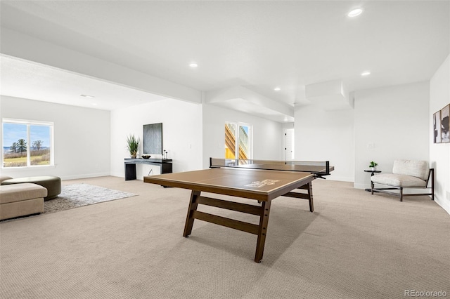 174 Rockingham Cir, Castle Pines, CO 80108 - rec room with light colored carpet, recessed lighting, and baseboards