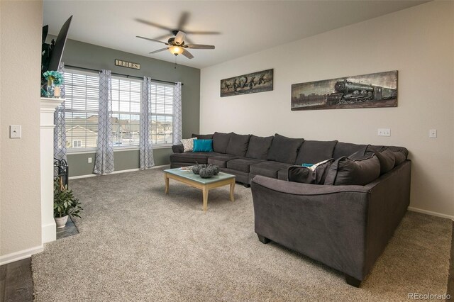 4722 S Netherland St, Centennial, CO 80015 - carpeted living area featuring a ceiling fan and baseboards